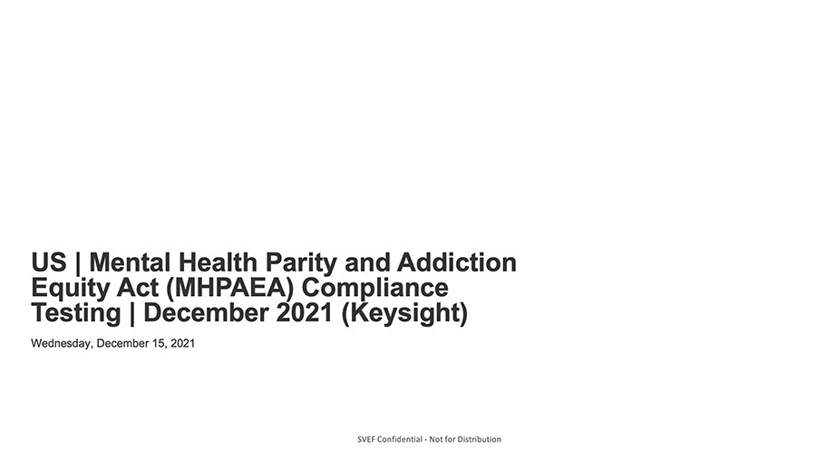 2021 US MHPAEA Compliance Testing cover
